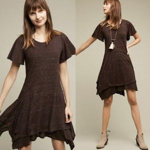 Anthropologie Dolan Plum Boho Flutter Sleeve Mini Layered T Shirt Stretch Dress